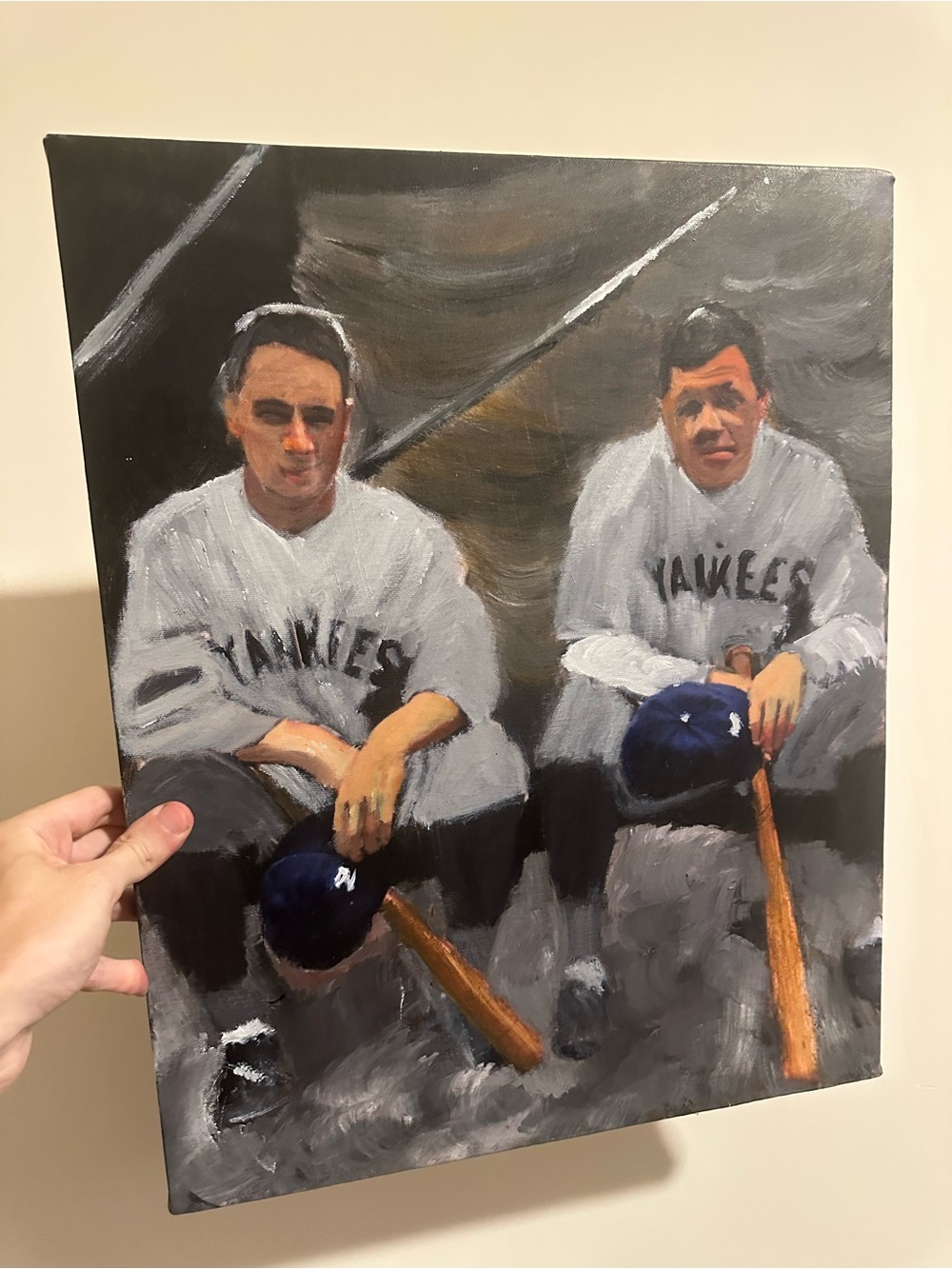 Lou Gehrig & Babe Ruth original 16x20 painting 
Yankee stadium